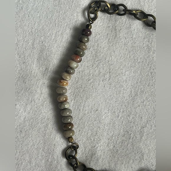 Brass Link Short Bamboo Agate Necklace - Picture 2 of 3